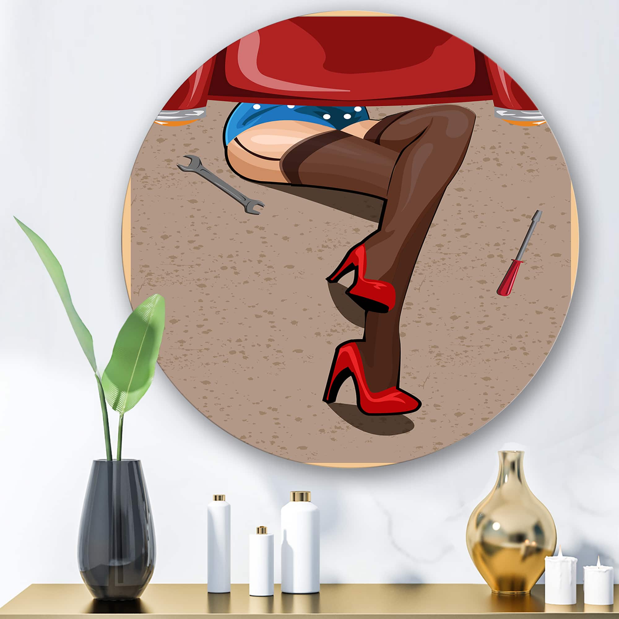 Designart - Retro Sexy Woman Repairing The Car